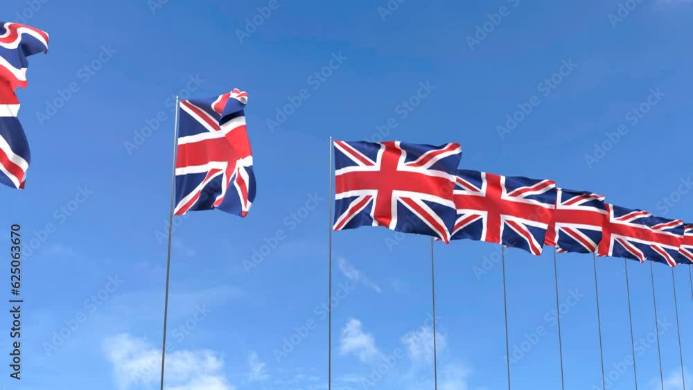 Looping video of the United Kingdom flag Waving on blue sky background, Animation United Kingdom flag Looping video of the United Kingdom flag Waving on blue sky background, Animation United Kingdom flag