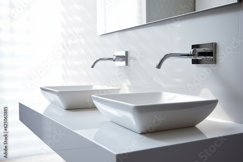 Sinks minimalist bathroom white. Generate Ai