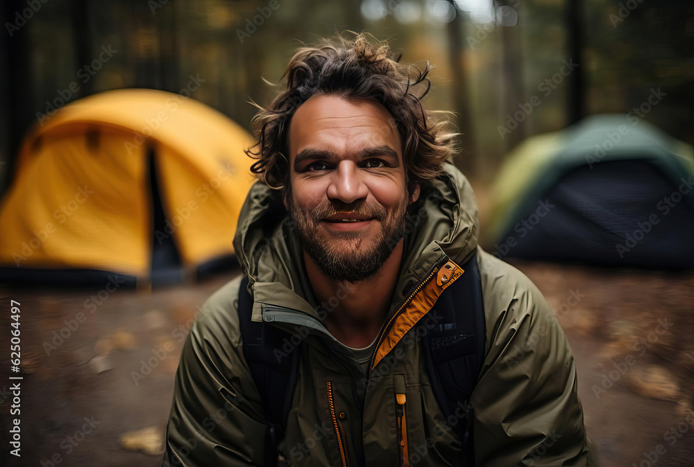 Man on a camping trip, generative ai Man on a camping trip, generative ai