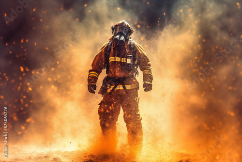 smoke uniform fighter rescue equipment fireman safety emergency firefighter fire. Generative AI.