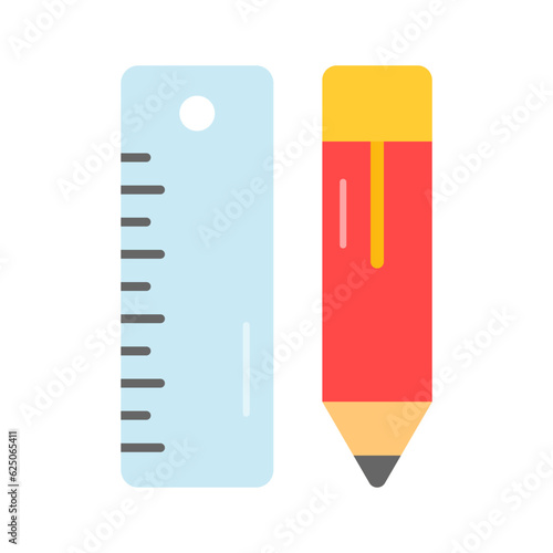 Pencil and ruler denoting icon of drafting tools, vector of design tools