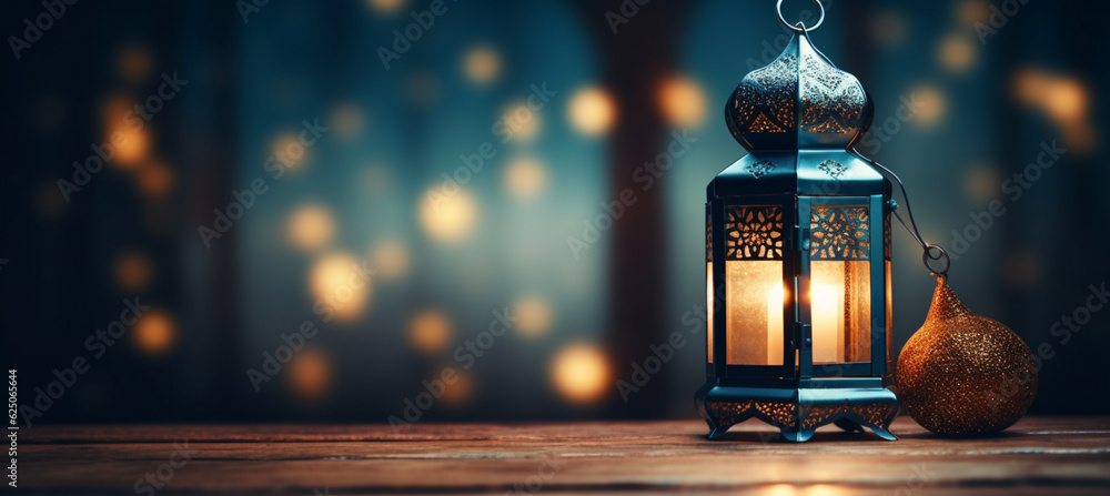 The Muslim feast of the holy month of Ramadan Kareem. Beautiful background with a shining lantern Fanus. Free space for your text The Muslim feast of the holy month of Ramadan Kareem. Beautiful background with a shining lantern Fanus. Free space for your text