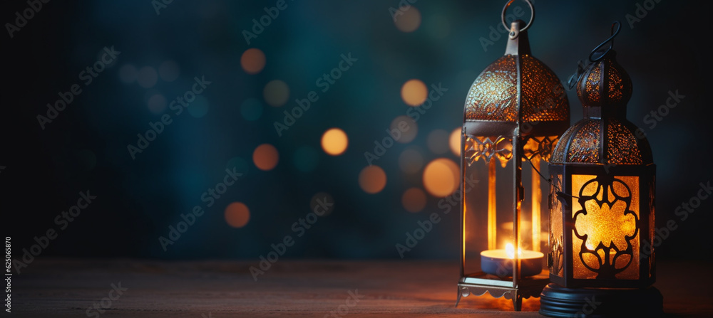 The Muslim feast of the holy month of Ramadan Kareem. Beautiful background with a shining lantern Fanus. Free space for your text The Muslim feast of the holy month of Ramadan Kareem. Beautiful background with a shining lantern Fanus. Free space for your text