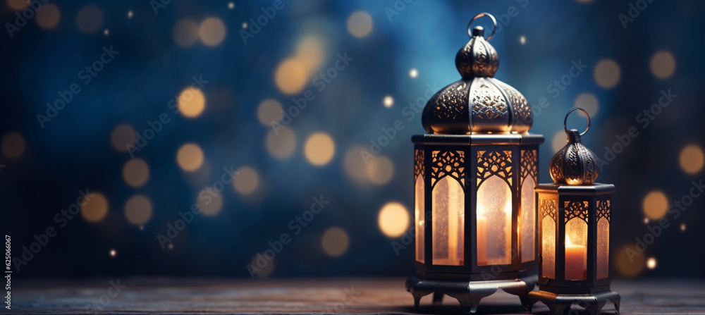 The Muslim feast of the holy month of Ramadan Kareem. Beautiful background with a shining lantern Fanus. Free space for your text The Muslim feast of the holy month of Ramadan Kareem. Beautiful background with a shining lantern Fanus. Free space for your text