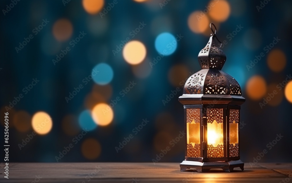 The Muslim feast of the holy month of Ramadan Kareem. Beautiful background with a shining lantern Fanus. Free space for your text The Muslim feast of the holy month of Ramadan Kareem. Beautiful background with a shining lantern Fanus. Free space for your text