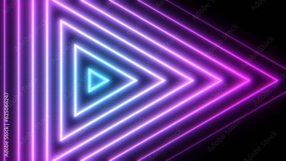 Glow geometric pink and blue concentric triangle lines with LCD screen raster. Abstract neon background illustration. Cyber, futuristic, or retro style concept for presentation or promo Glow geometric pink and blue concentric triangle lines with LCD screen raster. Abstract neon background illustration. Cyber, futuristic, or retro style concept for presentation or promo