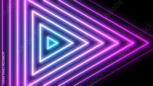 Glow geometric pink and blue concentric triangle lines with LCD screen raster. Abstract neon background illustration. Cyber, futuristic, or retro style concept for presentation or promo