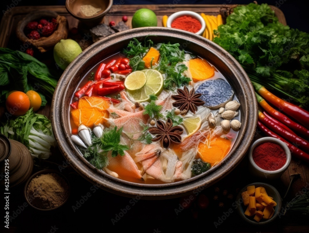 Ma La Tang served in a large ceramic bowl, with carefully arranged ingredients