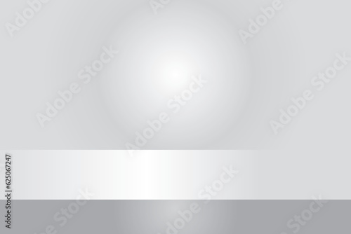 Gray white background. Minimal 3d shelf. Room in 3d. For background, wallpaper, background. Space for text. Vector illustration.