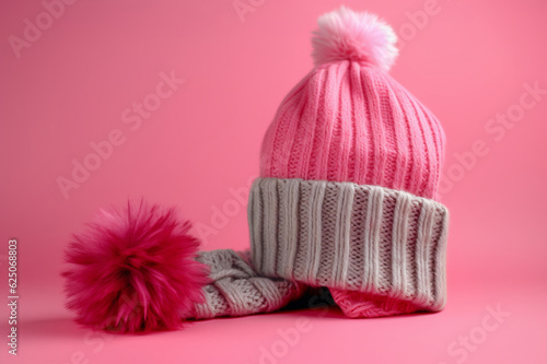 Pink Winter Beanie: Cozy Fashion Accessory. Generative AI