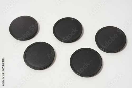 Canvastavla Photography equipment isolated filter,  lens cap, body cap, white background