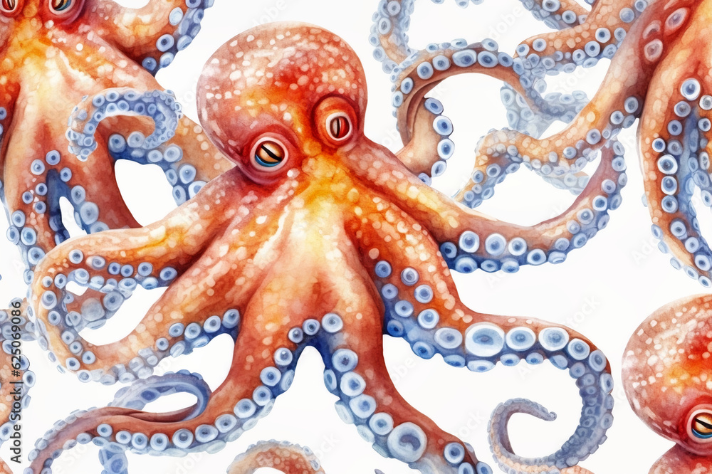 Fototapeta premium Captivating Octopus Watercolor Illustration. Generative AI