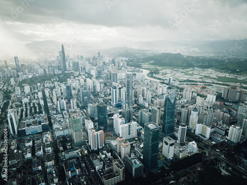 Shenzhen ,China - May 29, 2022: Aerial view of landscape in shenzhen city, China