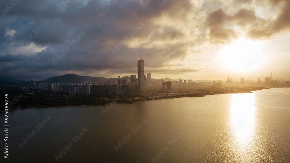Shenzhen ,China - June 2, 2022: Aerial view of landscape in shenzhen city, China