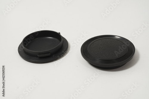 Photography equipment isolated filter, lens cap, body cap, white background