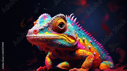 painting style illustration, happy baby iguana with color splash, Generative Ai © QuietWord