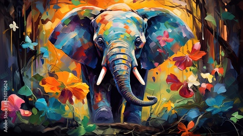 painting style illustration  happy baby elephant with color splash  Generative Ai