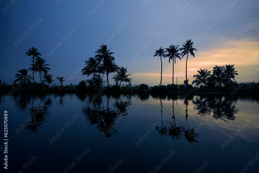 sunset over the lake, Alleppey backwaters Kerala