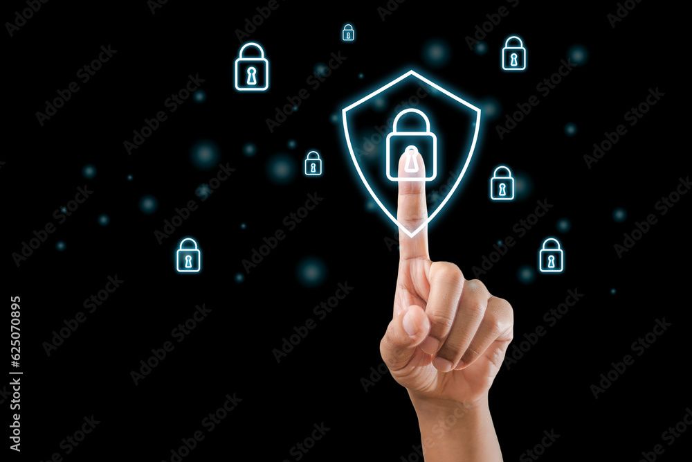 Concept of digital security hands finger touch pointing security