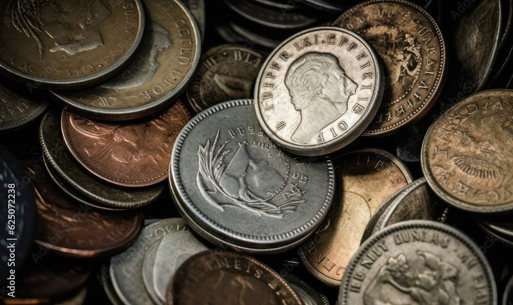 Many different old coins. Closeup view, background. Finance, money, and saving concept. Coin collecting hobby. Many different old coins. Closeup view, background. Finance, money, and saving concept. Coin collecting hobby.