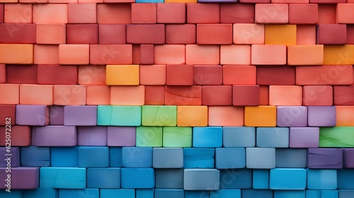 Diverse team building concept  a stacked colorful bricks wall. The collective effort  synergy  and the strength that comes from unity in diversity in collaborative work environments. Generative AI