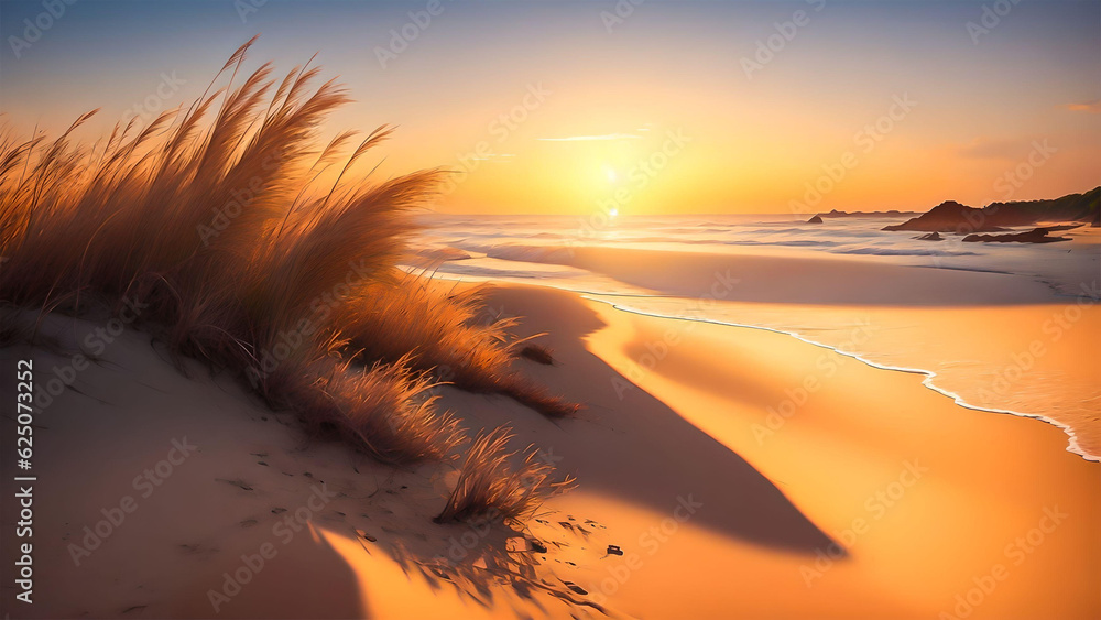 sunset in the sand beach. AI generated.