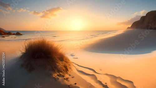 Beautiful sunset over the sea view of the beach. AI Generated.