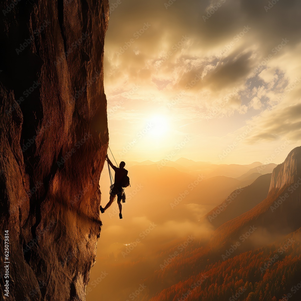Rock climber photo realistic illustration - Generative AI.