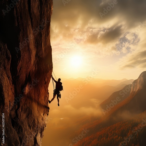 Rock climber photo realistic illustration - Generative AI.