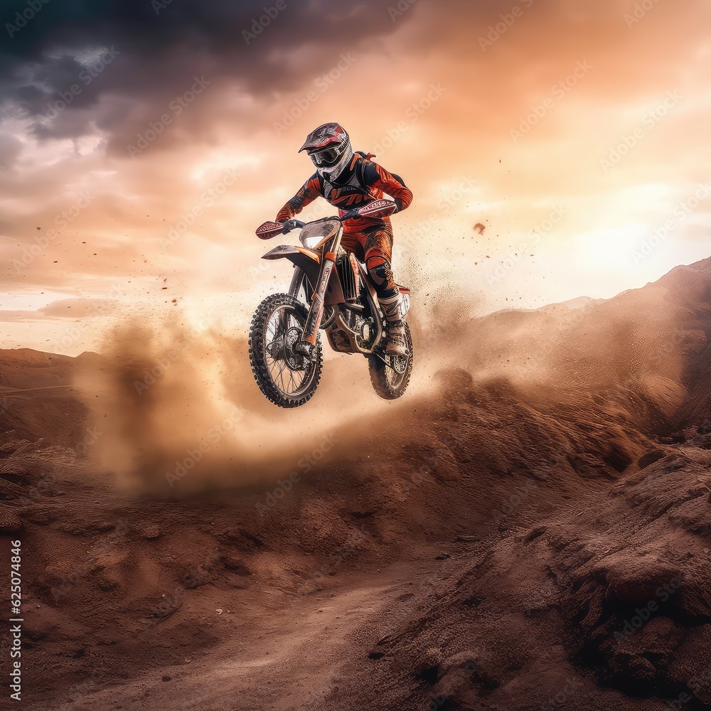 Motocross rider photo realistic illustration - Generative AI. Motocross rider photo realistic illustration - Generative AI.