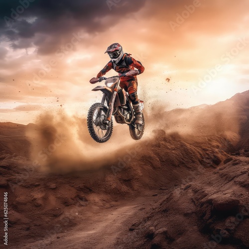 Motocross rider photo realistic illustration - Generative AI.
