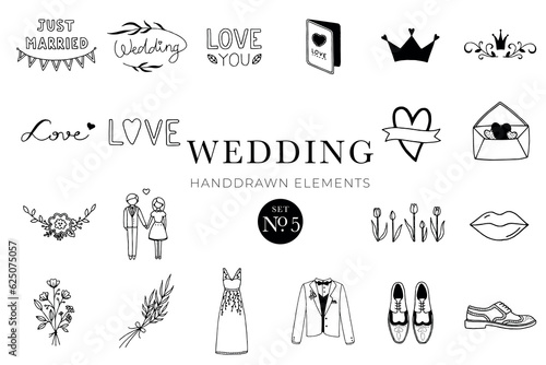 Wedding handdrawn elements set, wedding illustrations, collection