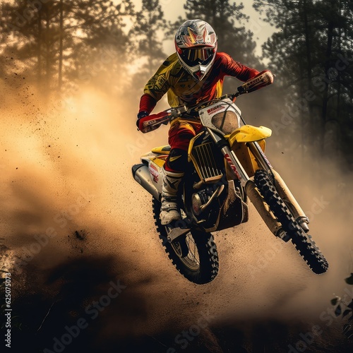 Motocross rider photo realistic illustration - Generative AI. © Mariia