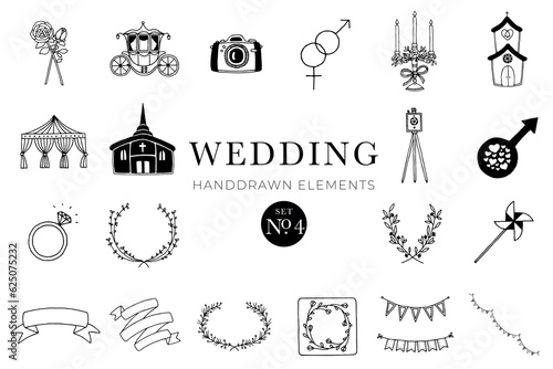 Wedding handdrawn elements set, wedding illustrations, collection