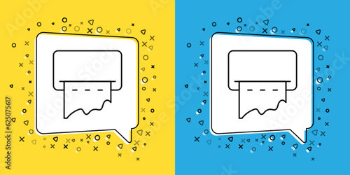 Set line Paper towel dispenser on wall icon isolated on yellow and blue background. Equipment for public toilets, hygiene care and clean hands. Vector Illustration