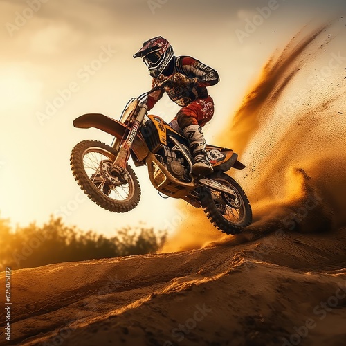 Motocross rider photo realistic illustration - Generative AI.