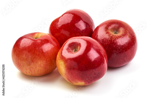 Shiny red apples, isolated on white background.