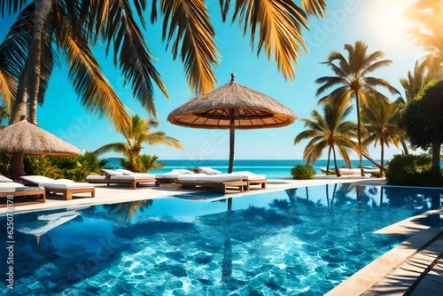 pool in the tropical resort generative in ai