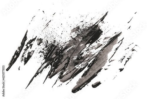 Photo black watercolor hand painted brush strokes isolated on white background and texture (with clipping path)