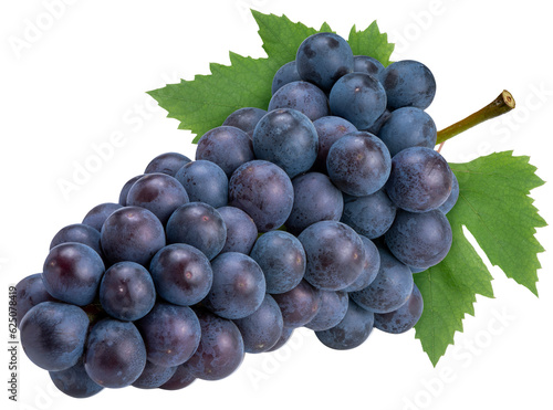 Organic black grapes in  Bamboo basket, Fresh Kyoho Grape isolate on white background PNG File.