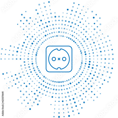 Blue line Electrical outlet icon isolated on white background. Power socket. Rosette symbol. Abstract circle random dots. Vector