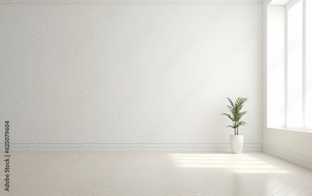 Empty minimal room interior design with fishbone flooring Empty minimal room interior design with fishbone flooring