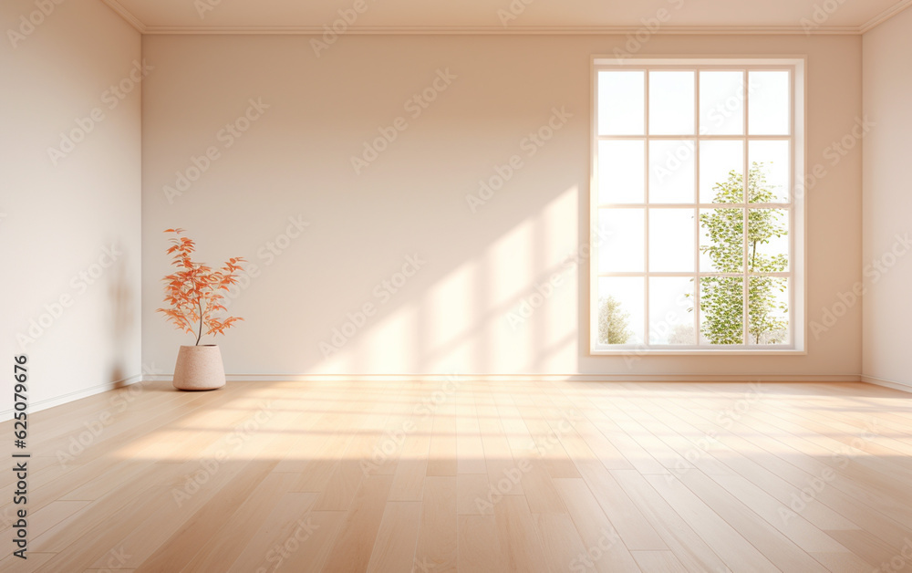 Fototapeta premium Empty minimal room interior design with fishbone flooring