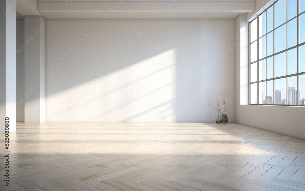Fototapeta premium Empty minimal room interior design with fishbone flooring