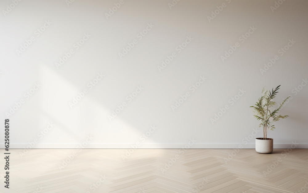 Empty minimal room interior design with fishbone flooring Empty minimal room interior design with fishbone flooring
