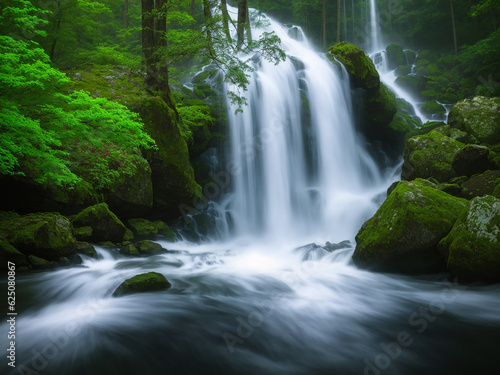 A lush jungle with a vibrant waterfall - AI Generative