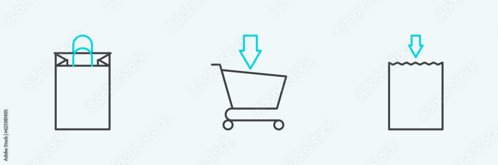 Set line Paper shopping bag, and Add to Shopping cart icon. Vector Set line Paper shopping bag, and Add to Shopping cart icon. Vector