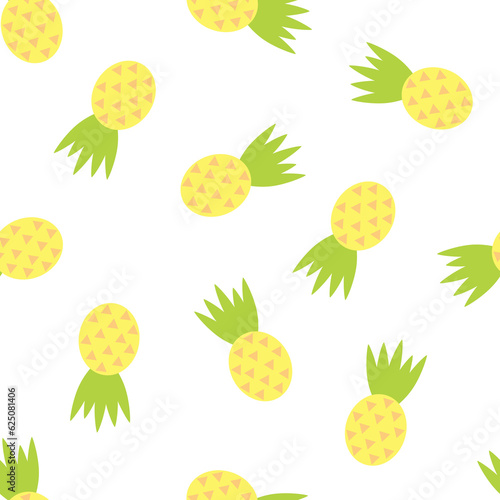 Yellow Pineapple Fruits Digital Paper. Pineapples on White Background.
