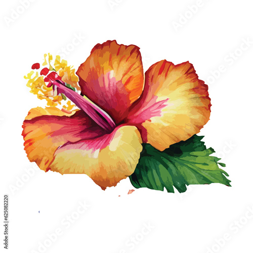 Vibrant hibiscus flowers in tropical paradise in watercolor style 