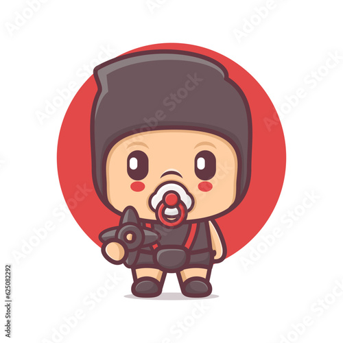 cute ninja baby cartoon character vector illustration